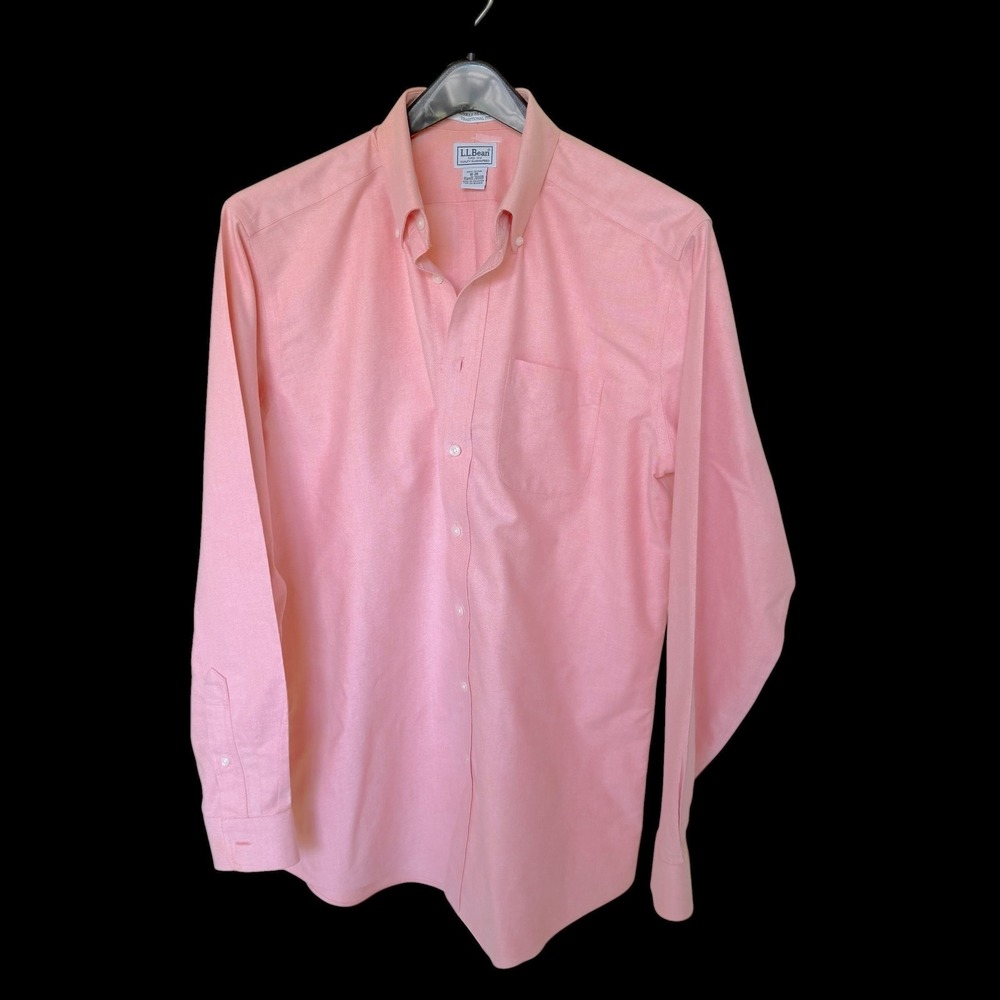 LL Bean Orange Oxford Shirt Traditional Fit Wrinkle Resistant 16-36 209410